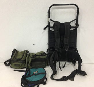 (2) Green/Black Mini Bags , LLBean camping Bag, Backpack/Chair