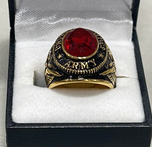(1) United States Army Ring W/ Red Gemstone
