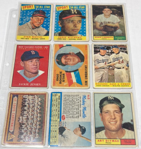 (9) Vintage 1950&rsquo;s And 1960&rsquo;s Baseball Cards&hellip; Mickey Mantle, Art Ditmer, Jackie Jensen, Stan Musial +