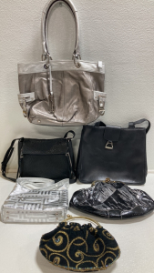 (4) Black Purses, (2) Silver Purses