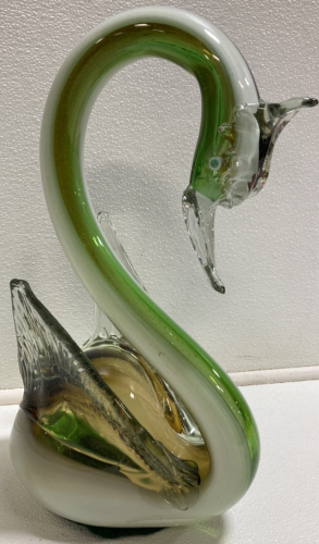 Green and White Glass Blown Swan