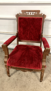 Vintage Wood and Red Upholstered Chair