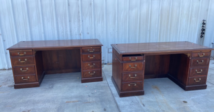 (2) Kimble Brand Heavy Oak Executive Wood Desk With 8 Drawers