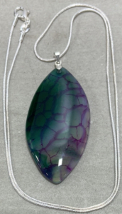(1) 91.40ct Rainbow Dragon Veins Agate Gemstone Teardrop .925 Necklace