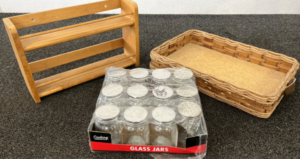 Spice jars, Rack and Basket