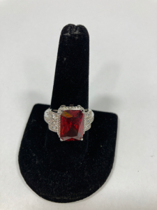 Emerald Cur Faceted Red Ruby .925 Silver Ring