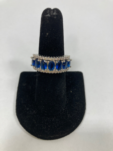 Oval Cut Faceted Blue Sapphire.925 Ring