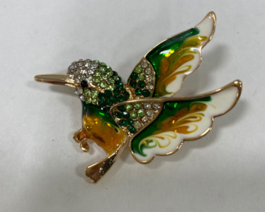 Green And White Hummingbird Pin