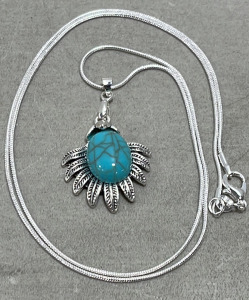 (1) Tibetan Silver Turquoise Insert .925 Necklace