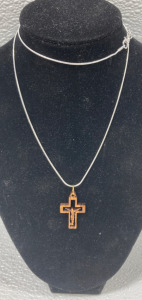 Olive Wood Cross Handmade Jerusalem .925 Necklace