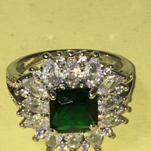 Size 8 Square Cut Green Emerald.925 Ring