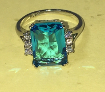 Size 8 Emerald Cut Blue Topaz 1925 Ring