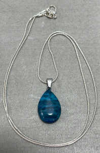 (1) Blue Crazy Lace Agate Gemstone Teardrop .925 Necklace