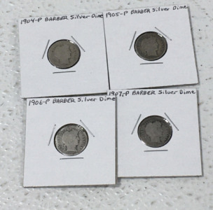 (4) 1904, 1905, 1906, 1907 Barber Silver Dime