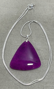 (1) Red Fire Dragon Veins Agate Triangle Cut .925 Necklace