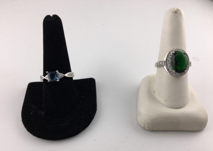 (1)Size 9 Square Cut Faceted Aquamarine .925 Ring (1) Size 9 Faceted Oval Cut Emerald.925 Ring