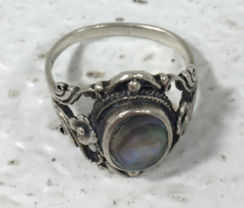 Flower Themed Vintage Sterling.925 Silver Abalone Ring-Size 6.5-4.1g