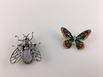 (1) Beautiful Opal Gemstone Bee Pin/Broach (1) Beautiful Multicolored Butterfly Pin/Broach