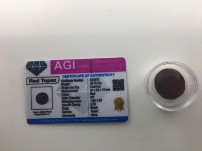 39.75 C.T. Brazilian Round Red Topaz With Certificate of Authenticity