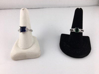 (1)Size 9 Square Cut Blue Sapphire .925 Ring (1) Size 9 Faceted Oval Cut Emerald.925 Ring