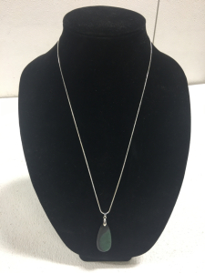 Green and Black Druzy Geode Teardrop With 24&rdquo; .925 Necklace