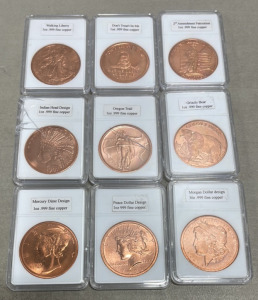 (9) 1oz .999 Fine Copper Coins