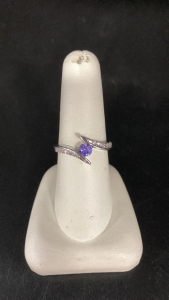 Silver Tone Amethyst Ring Size 8
