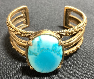 Gold Tone Cuff Bracelet w/ Turquoise Stone