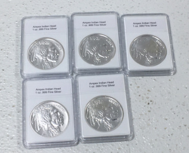 (5) Ampex Indian Head, 1 Oz.999 Fine Silver