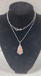 Multicolor Fire Agate Inverted Triangle .925 Necklace