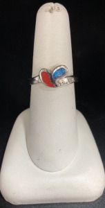 Vintage Sterling Turquoise and Coral Ring Size 7.5