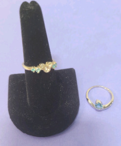 (2) Silver Band Rings With Blue Gemstone