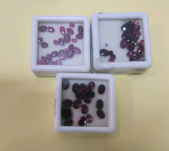 (3) Small Boxes Of Red Gemstones
