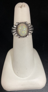 Silver Tone Fire Opal Ring Size 6