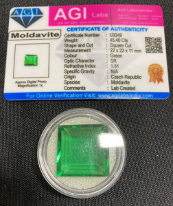 45.40ct Square Cut Green Moldavite w/ COA