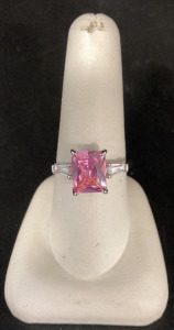 Emerald Cut Pink Kunzite Ring Size 9