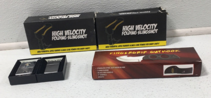 (2) High Velocity Folding SlingShots, Fingergrip Guthook