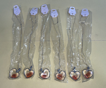 (6) Heart Shaped Necklaces With Flowers Inside