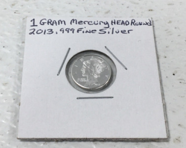 1 Gram Mercury Head Round, 2013.999 Fine Silver