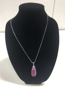 Beautiful Fire Agate Teardrop Gemstone Pendant With 22&rdquo; .925 Necklace