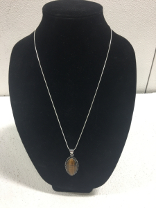 Tiger Eye Jasper Wrapped Gemstone Pendent with 24&rdquo; .925 Necklace