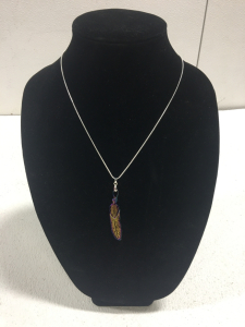 Rainbow Tibetan Silver Feather.925 20&rdquo; Necklace