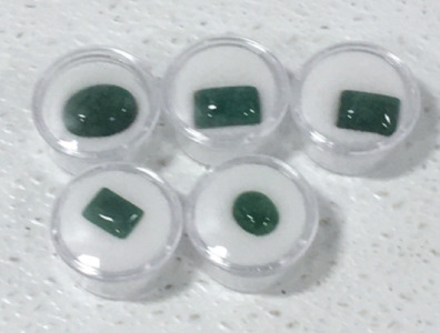 Lot Of 5 Brazilian Emeralds, Cabochon, Weight Is Located On bottom Of Each Gem Jar