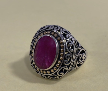 Ring With Dark Pink Gemstone Size 10.5