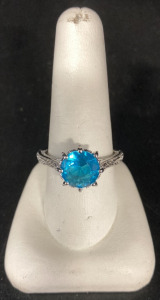 Light Blue Topaz Round Cut Faceted .925 Ring Size 10