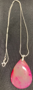 123.55ct Pink Striped Agate Teardrop Gemstone .925 Necklace