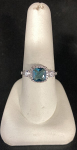 Aquamarine Square Cut .925 Ring Size 9