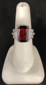 Red Ruby Emerald Cut .925 Ring Size 7