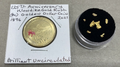 (1) 125th Anniversary Klondike Gold Rush Dollar Coin 1896-2021 (BU), Alaska/Yukon Gold Rush Nuggets