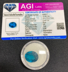 15.40ct Natural Blue Indicolite Tourmaline Oval Cut Gemstone w/ COA